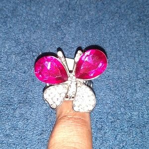 Pink and silver stretch Butterfly ring